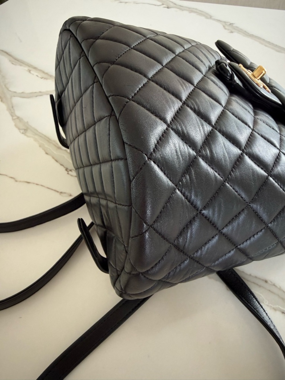 CHANEL Black Quilted Lambskin Backpack with Gold Chain - Picture 5 of 11